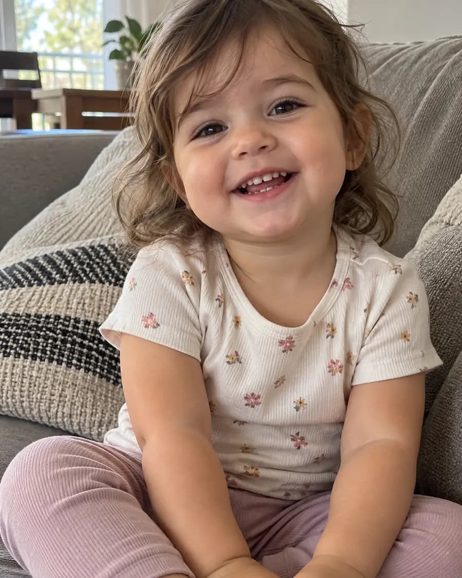 Antes: foto de celular de uma menina sentada no sofá
